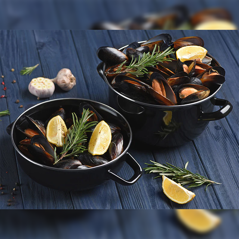 Enamel Coated Mussel Pot 18 cm Black Color - Lunaz Shop