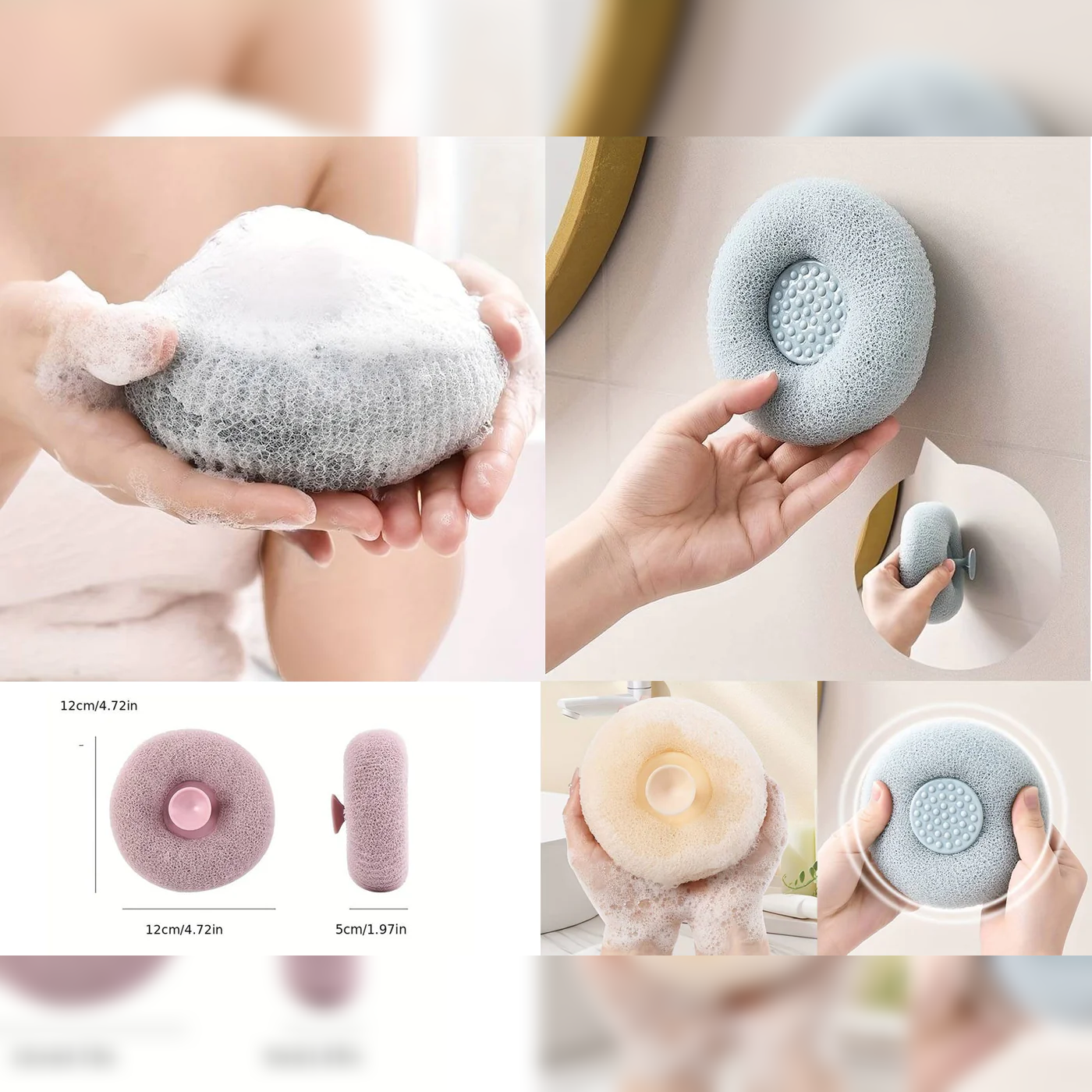 Exfoliating Bath Sponge Cleaning Brush with Suction Cup - Lunaz Shop