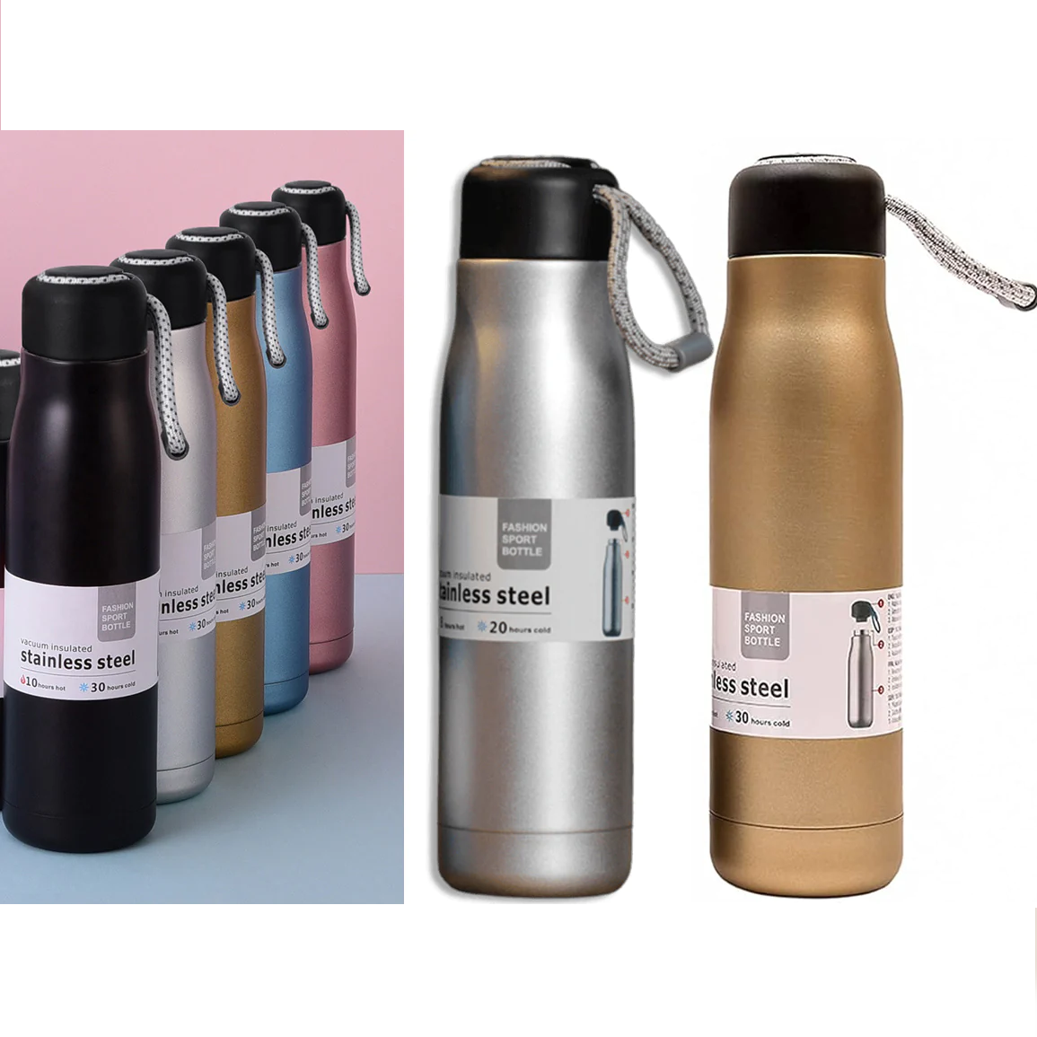 Fashion Sports Bottle Stainless Steel with Rope 500 ml - Lunaz Shop