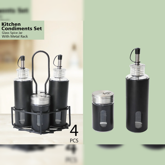 Glass Kitchen Condiment Set 4 pieces -Oil & Vinegar-S&P - Lunaz Shop