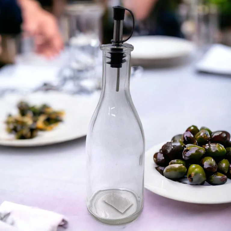 Glass Oil Bottle 300 ml with Metal Pourer and Cover - Lunaz Shop