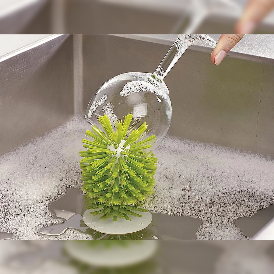 Glass Washer with Large Bristle Brush and Suction Cup - Lunaz Shop