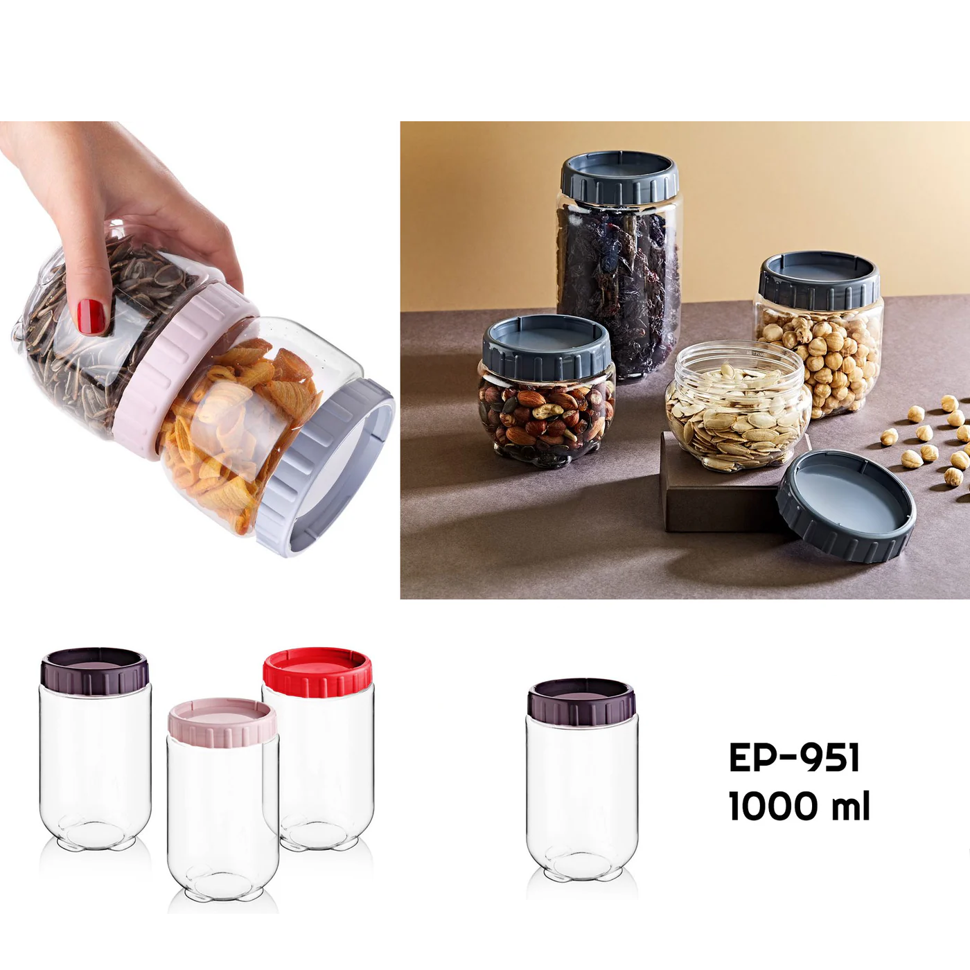 Interlocking Round Food Plastic Jar 1 lt - Lunaz Shop
