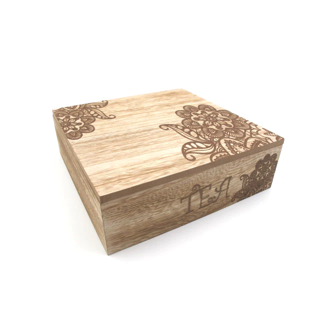 Large Wooden "Flower Engrave" Tea Box - Lunaz Shop