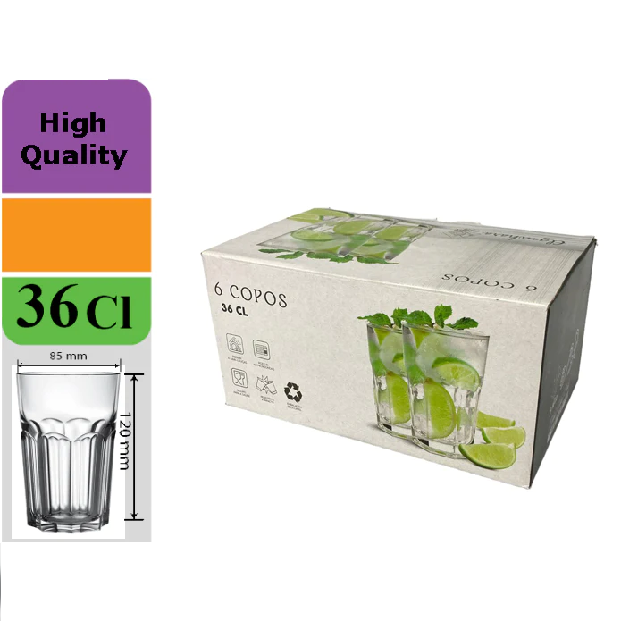 Long Glass Cup Milano 36CL X6 - Lunaz Shop