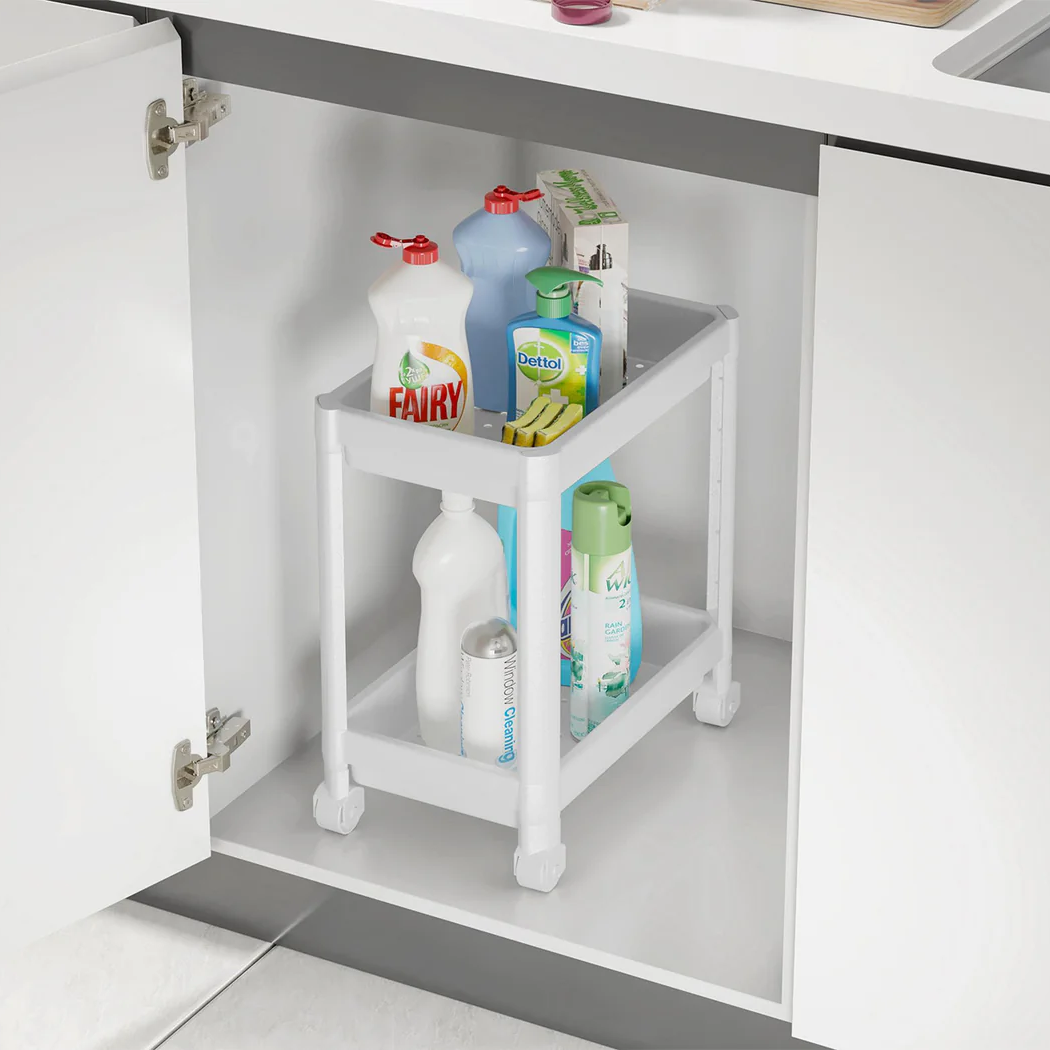 Multipurpose 2 tiers shelving unit with wheels - Lunaz Shop