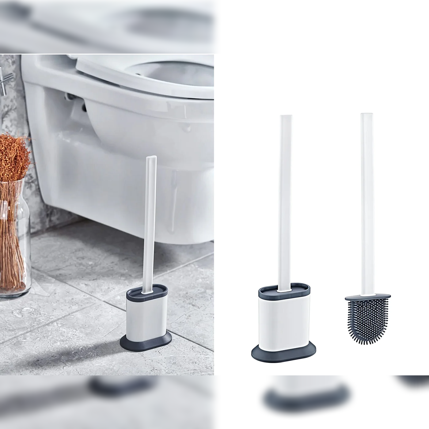 Oval Silicone Toilet Brush with Stand - Lunaz Shop