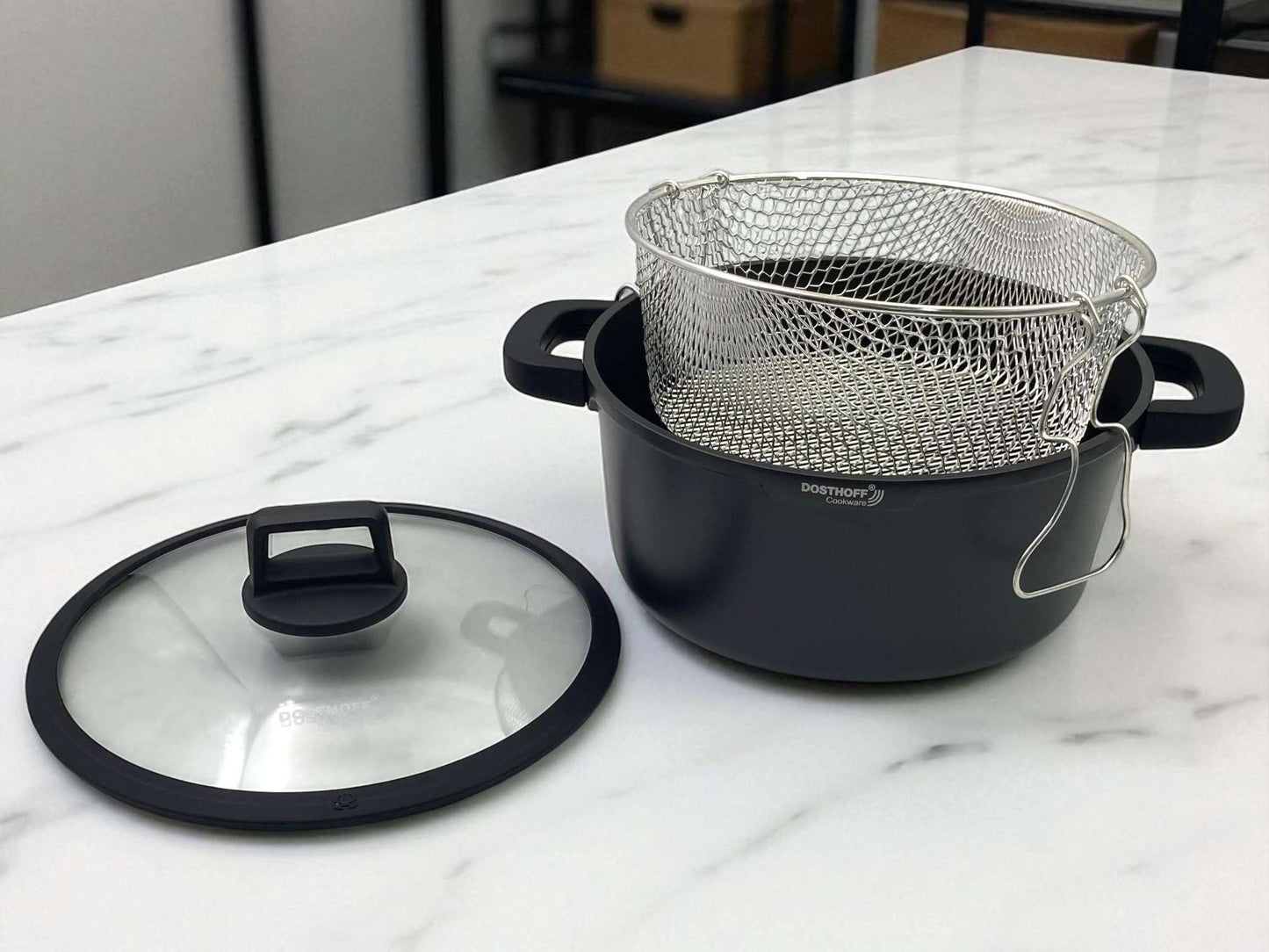 Dosthoff Black Quantum Ceramic Deep Fryer Black with Cover 28 cm