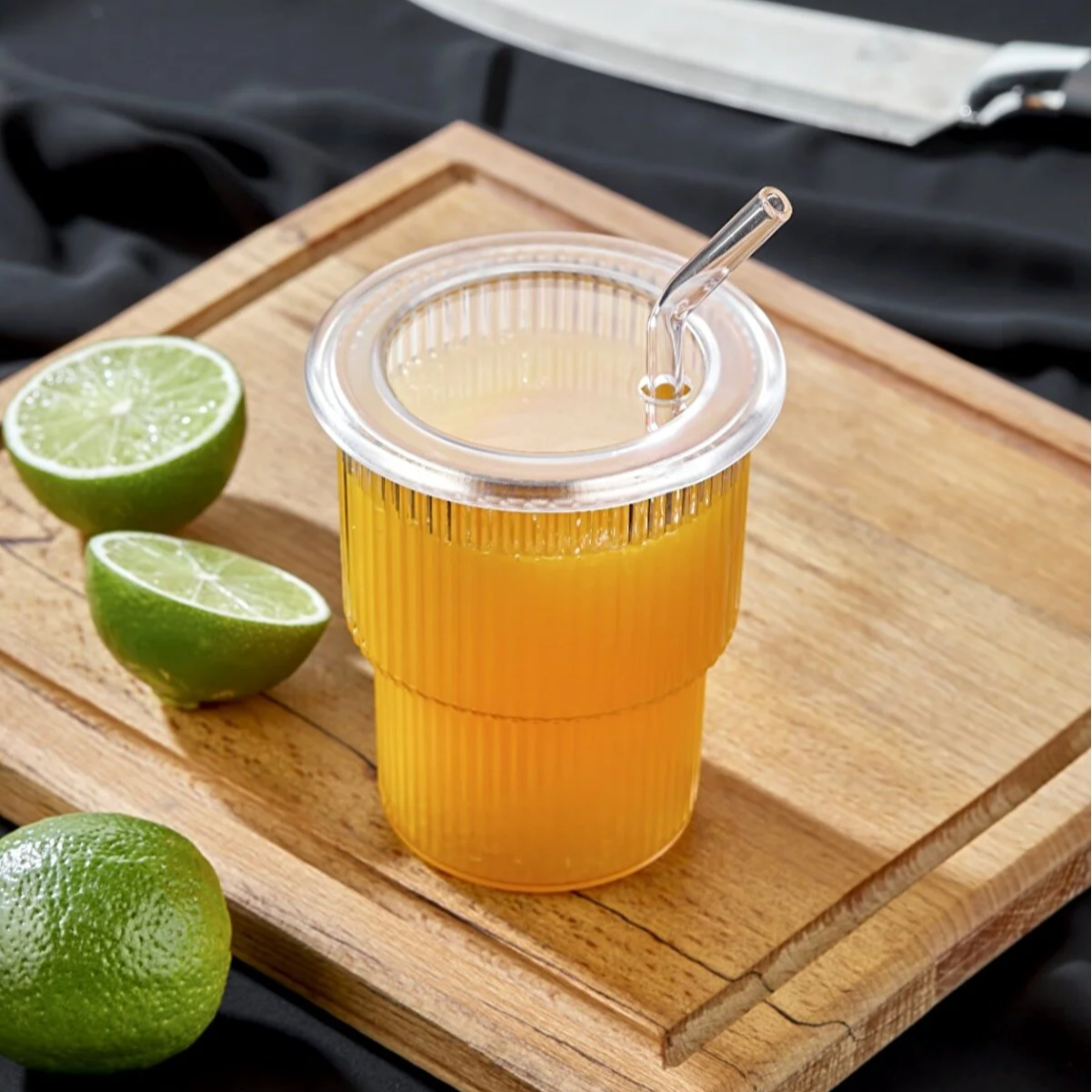 Plastic Cup with Cover and Glass Straw "Origami" - Lunaz Shop