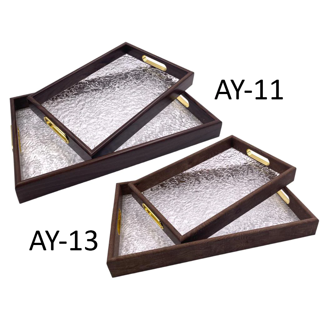 Set of 2 Acrylic Serving Trays w Wooden Frame - Lunaz Shop