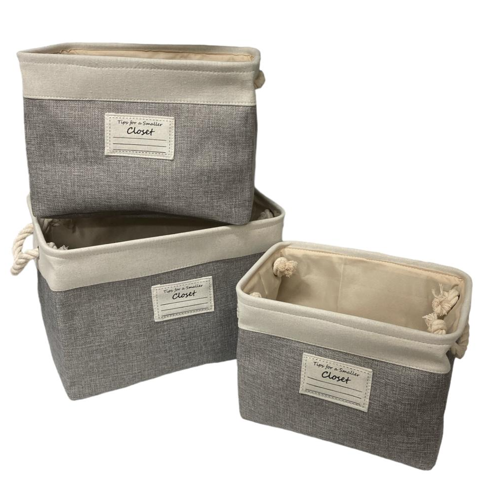 Set of 3 Large Deep Fabric Baskets with Rope Handles - Lunaz Shop