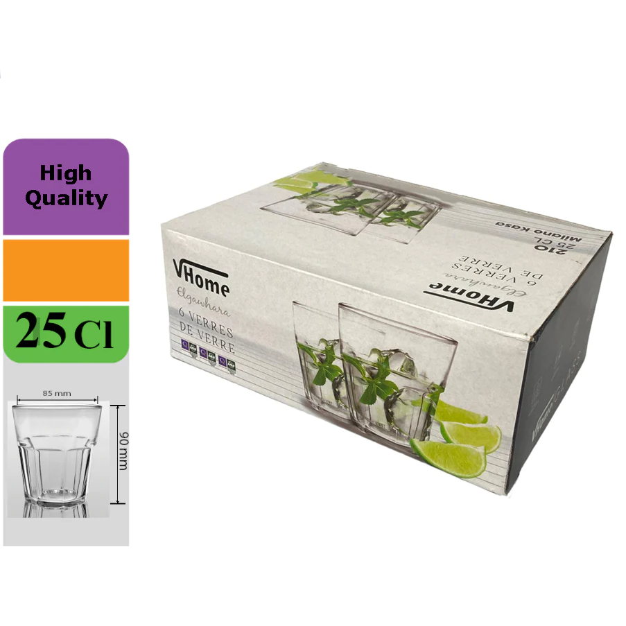 Short Glass Cup Milano 25CL X6 - Lunaz Shop