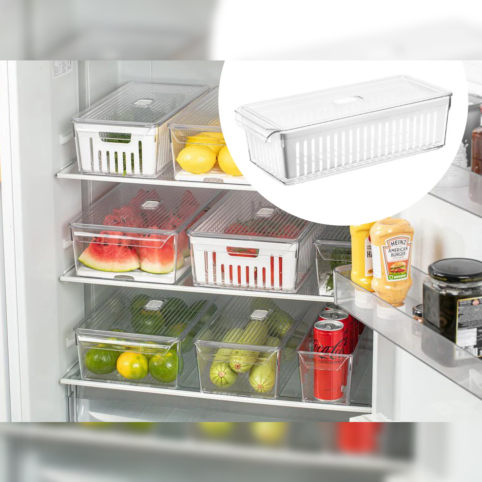Super Clear Fridge Organizer w Plastic Strainer 37x16x10 - Lunaz Shop