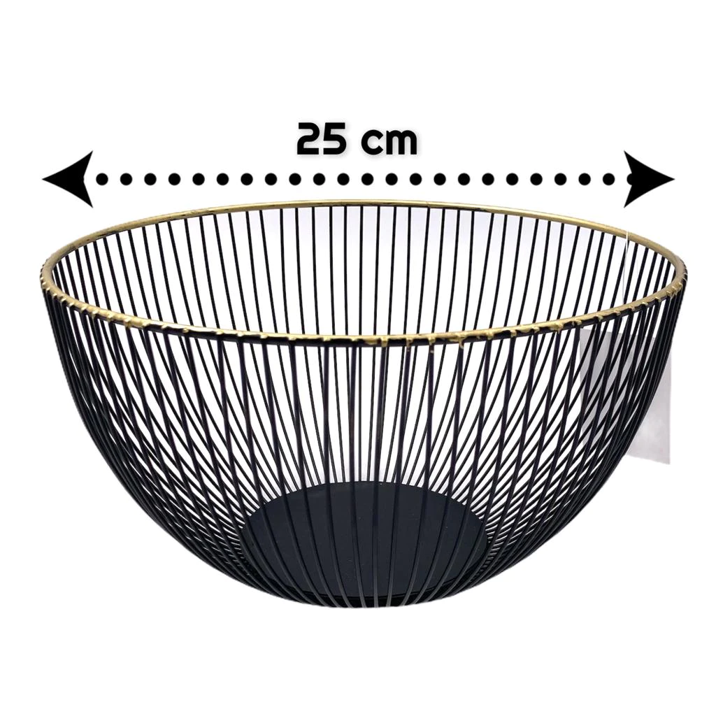 Tall Metal Fruit Basket Black Gold Rim - Lunaz Shop