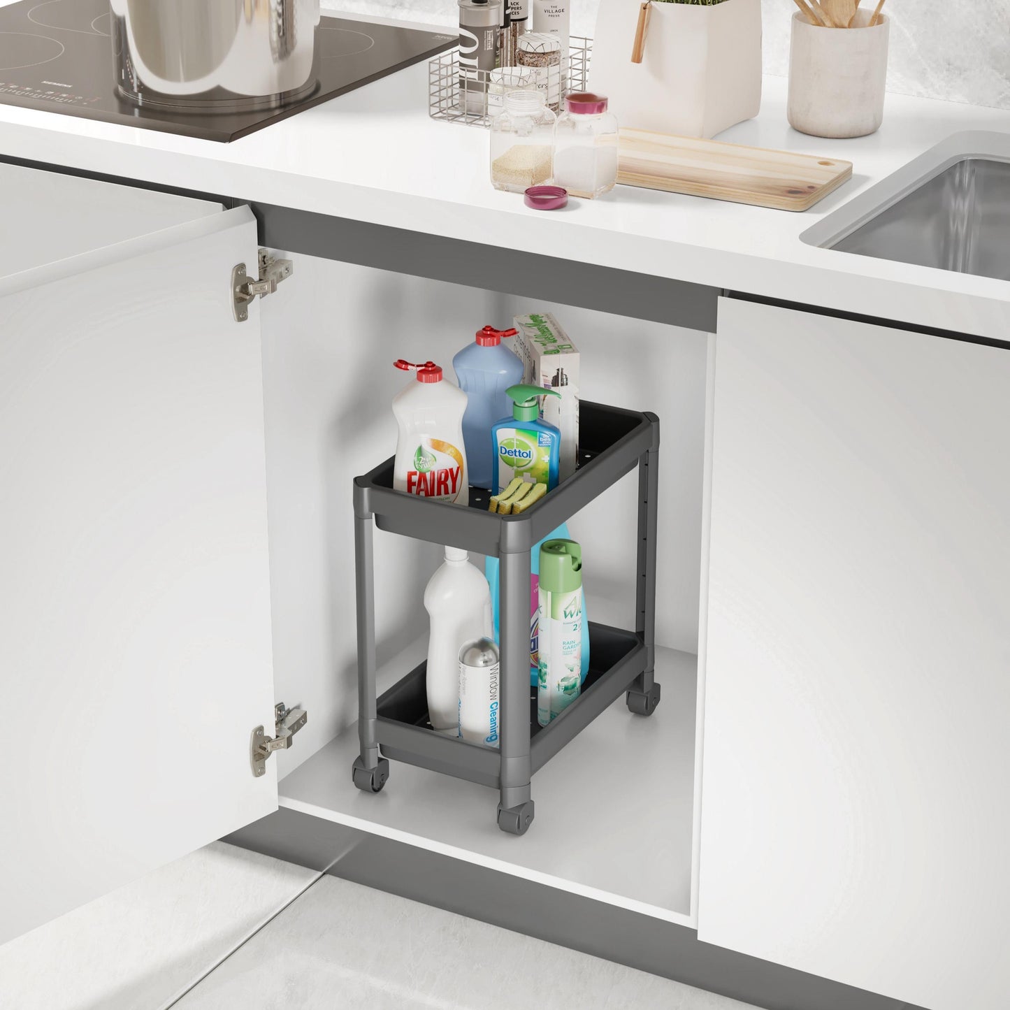 Multipurpose 2 tiers shelving unit with wheels - Lunaz Shop