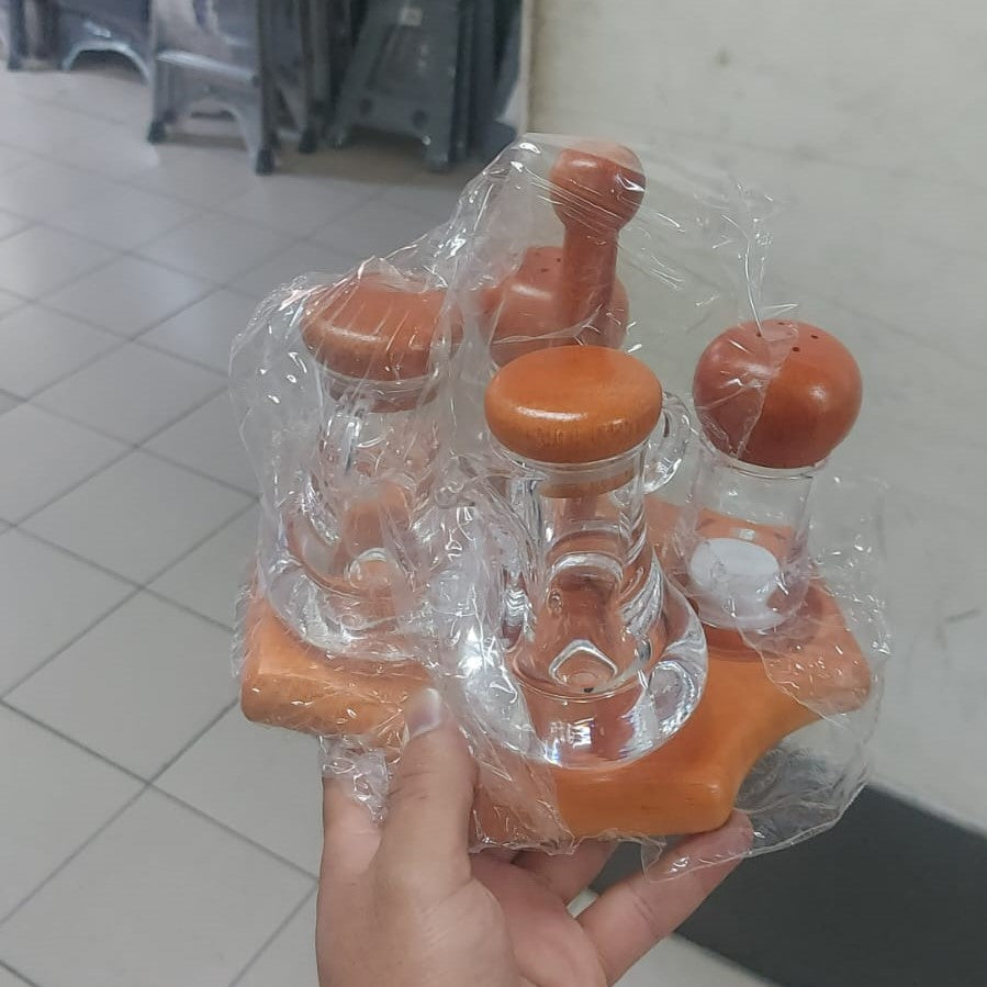 Acrylic Oil & Vinegar Set with wooden base