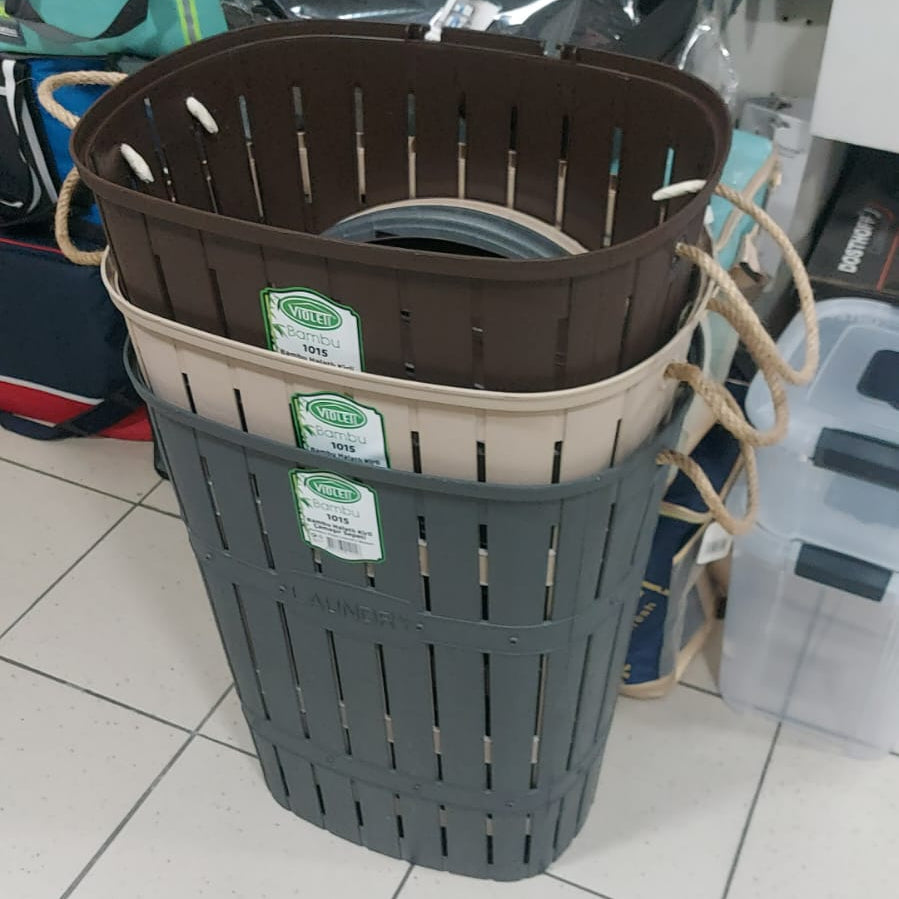 Plastic "Bamboo" Laundry Basket with Natural Ropes