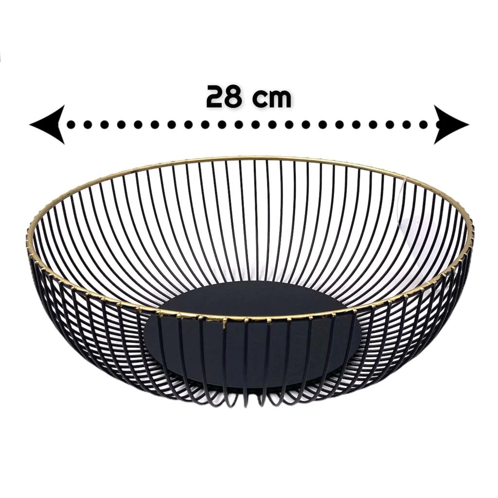 Wide Metal Fruit Basket Black Gold Rim- Lunaz Shop