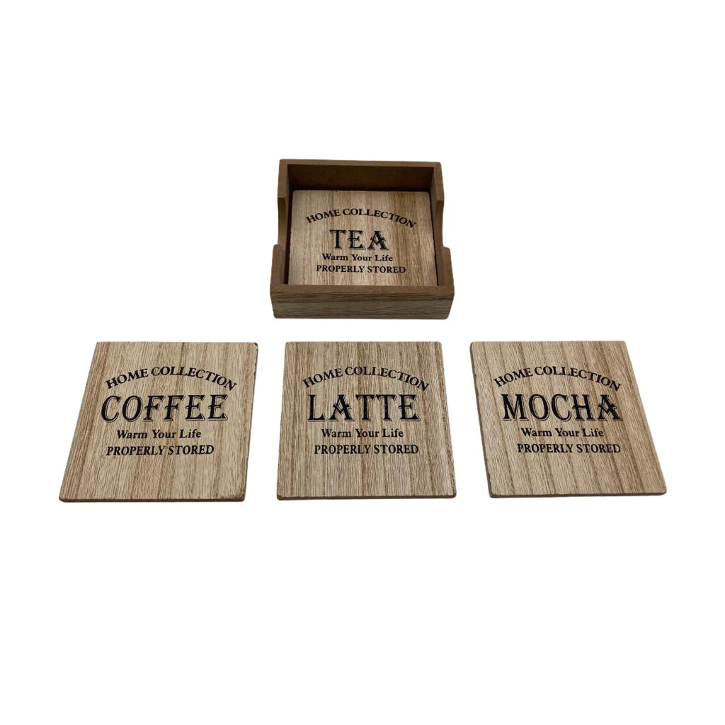 Wooden "Vintage Home" Coaster Set - Lunaz Shop