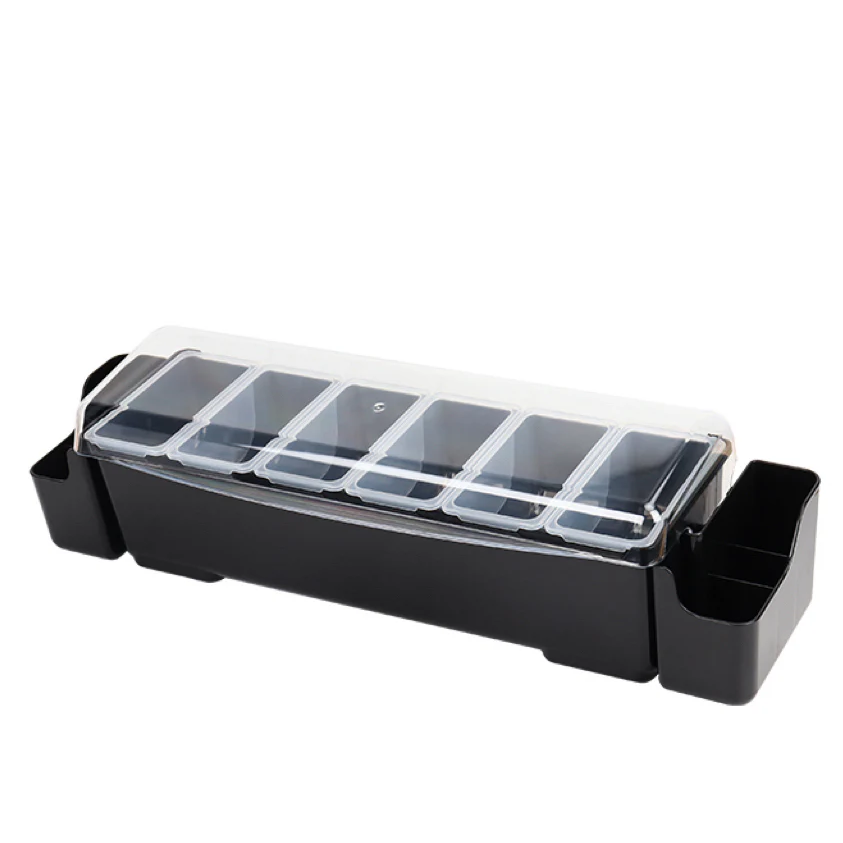 6 Compartment Seasoning Bar Condiment Box with 2 holders