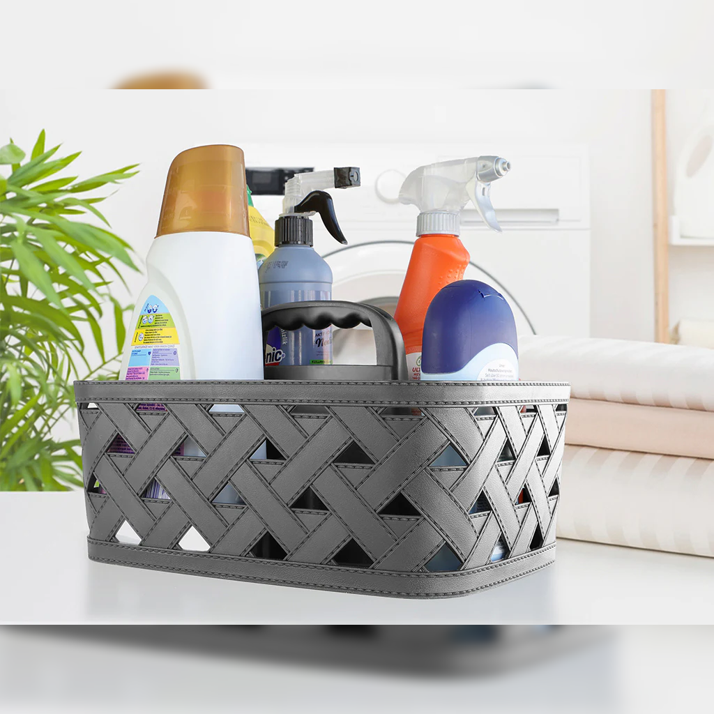 DecoBella Leather Textured Basket with Handle