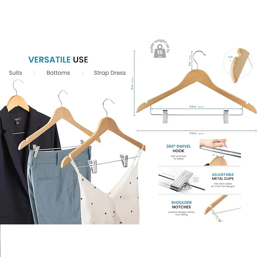 Light Color Wooden Hanger with Clips