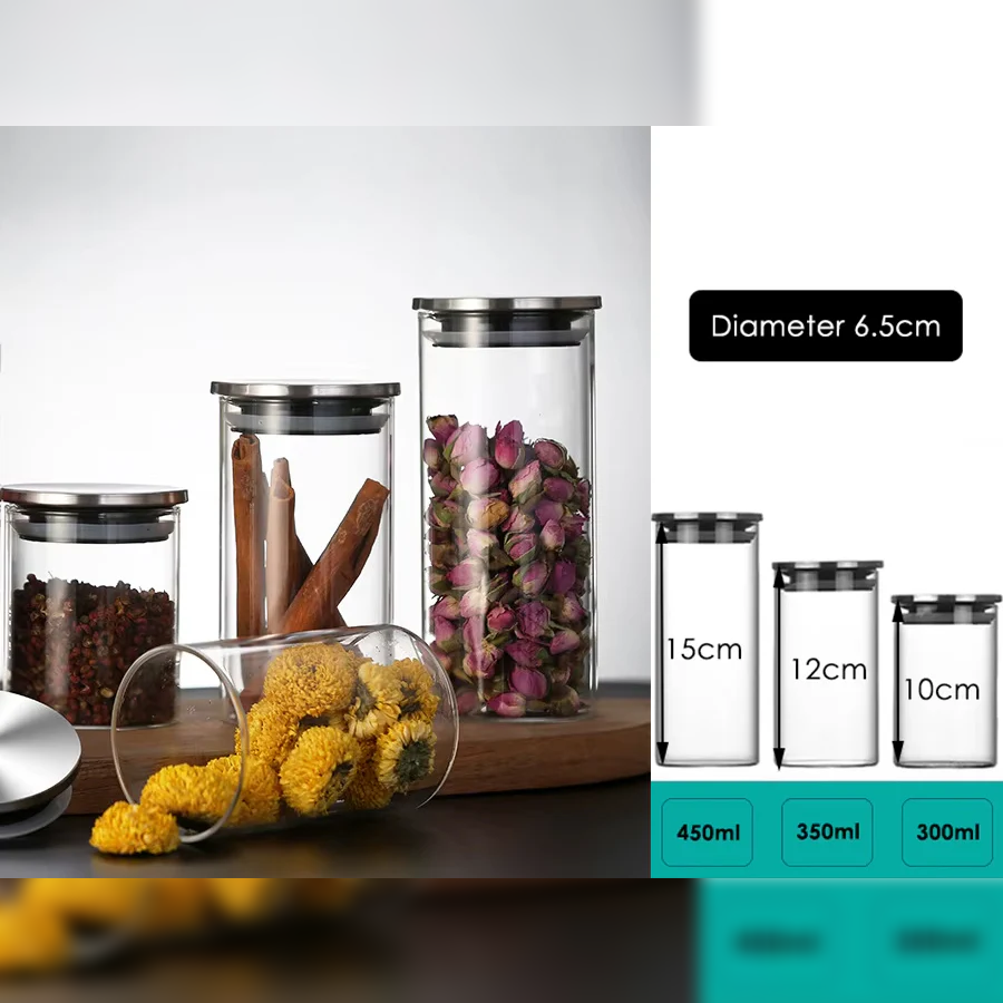 Borosilicate Glass Round Jar Stainless Steel Cover