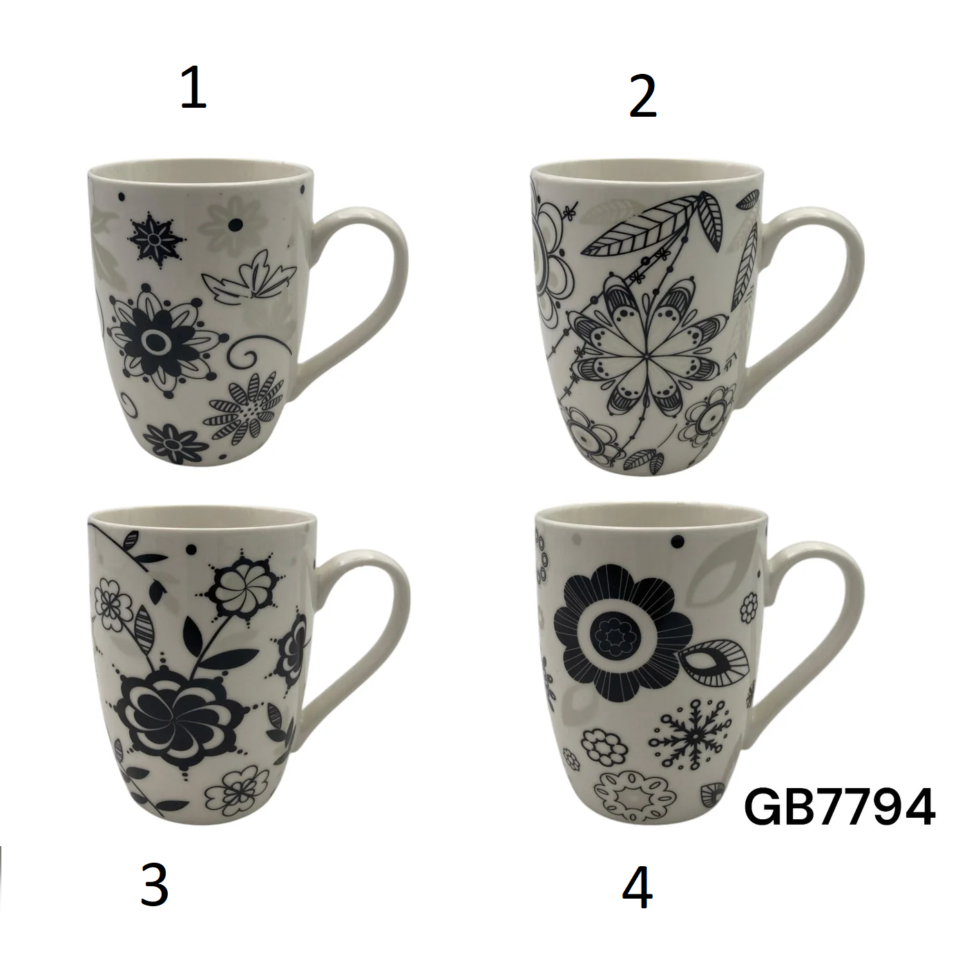 Porcelain Mug with Black and Silver Designs