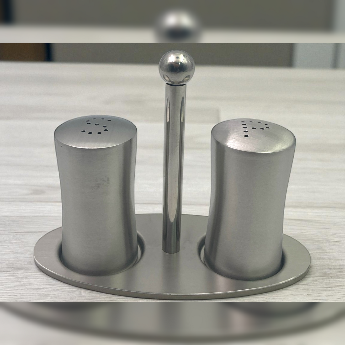 Stainless Steel Salt and Pepper Set on Stand