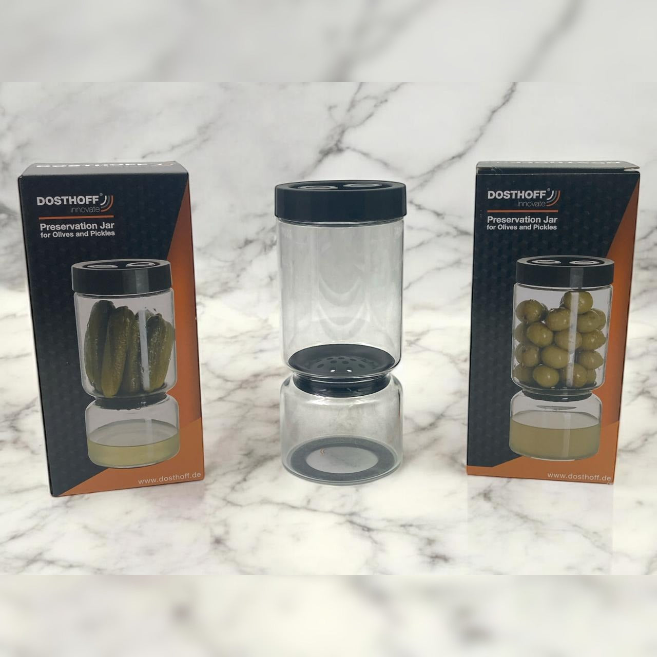 Dosthoff Large Clear Glass Olive Pickle Preservation Jar