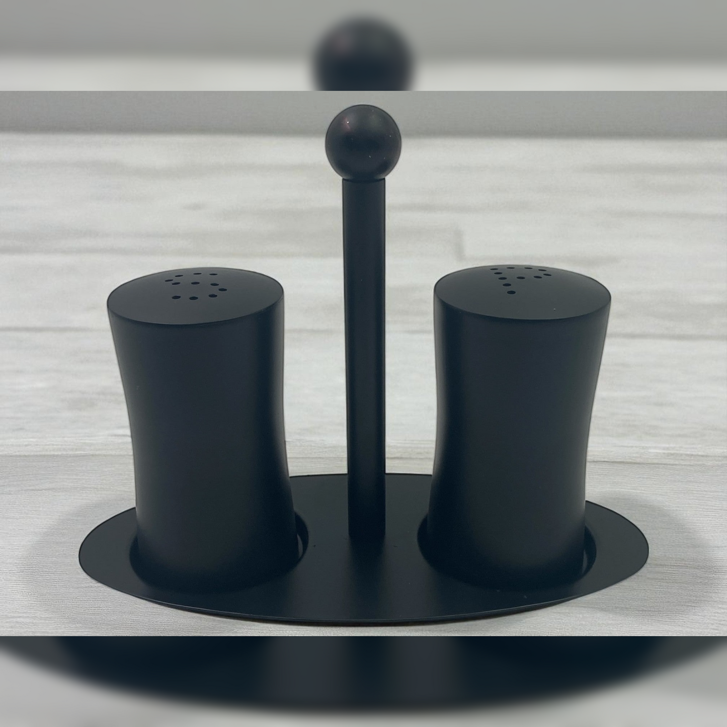 Mat Black Stainless Steel Salt and Pepper Set on Stand