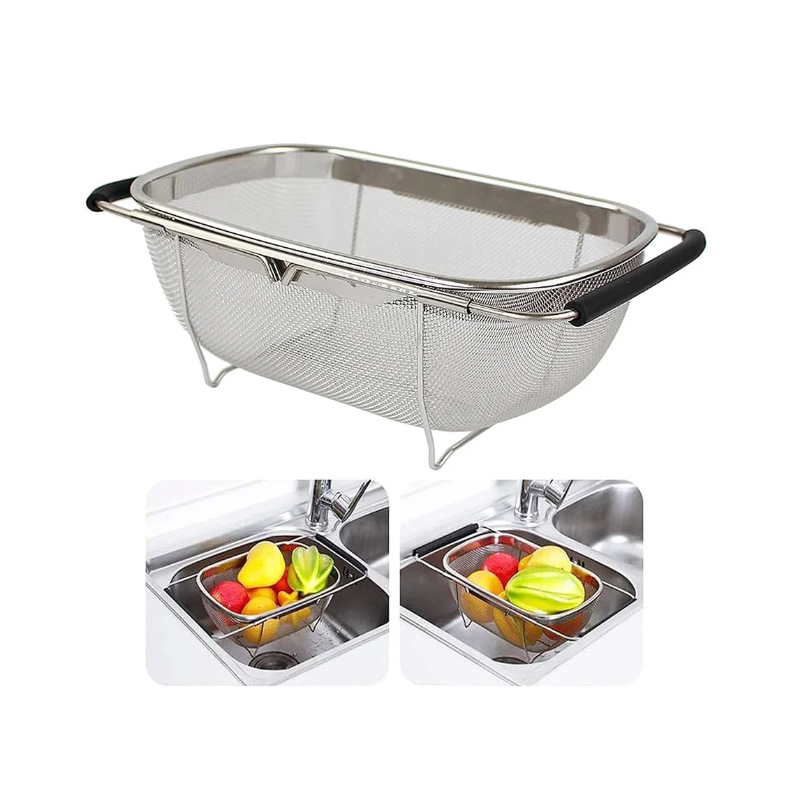 Oval Stainless Steel Mesh Colander w Flex Handles 34 cm