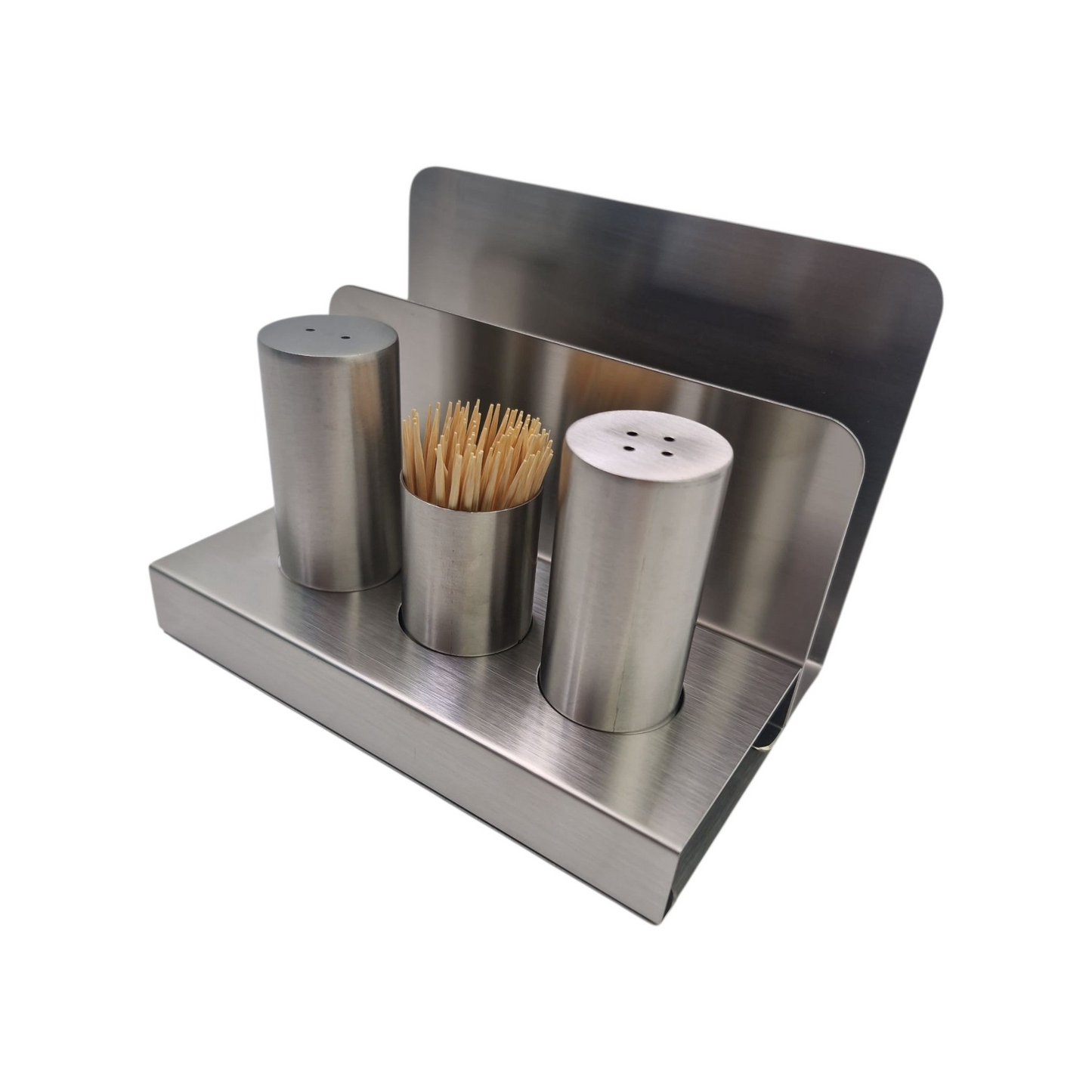 Steel Salt and Pepper and Toothpicks Set with Tissue Stand