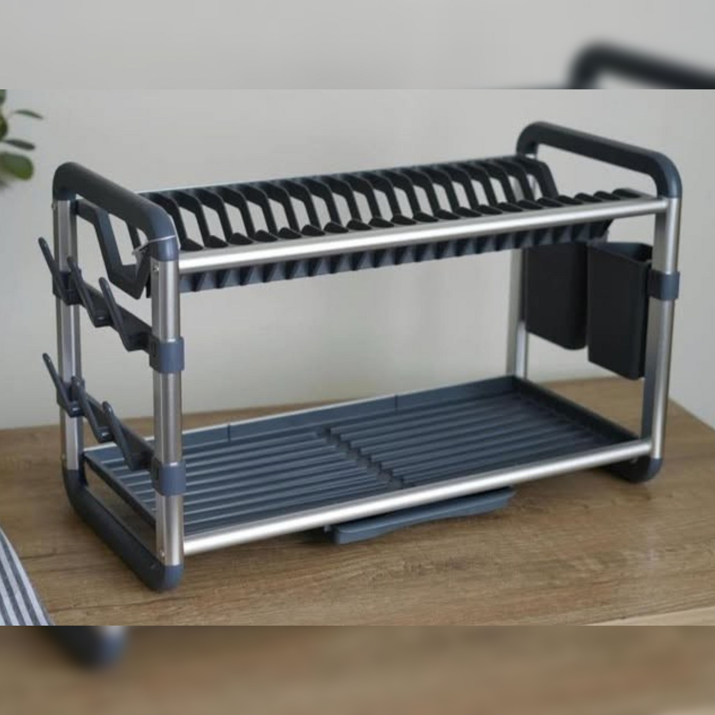 2 Tiers Aluminum Dish Rack with Removable Plastic Tray