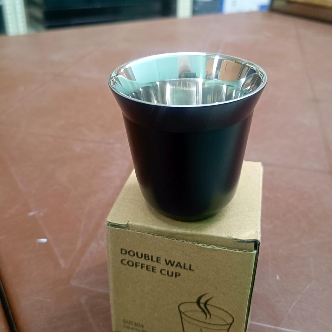 Black Double Wall Insulated Stainless Steel Espresso Cup 80 ML