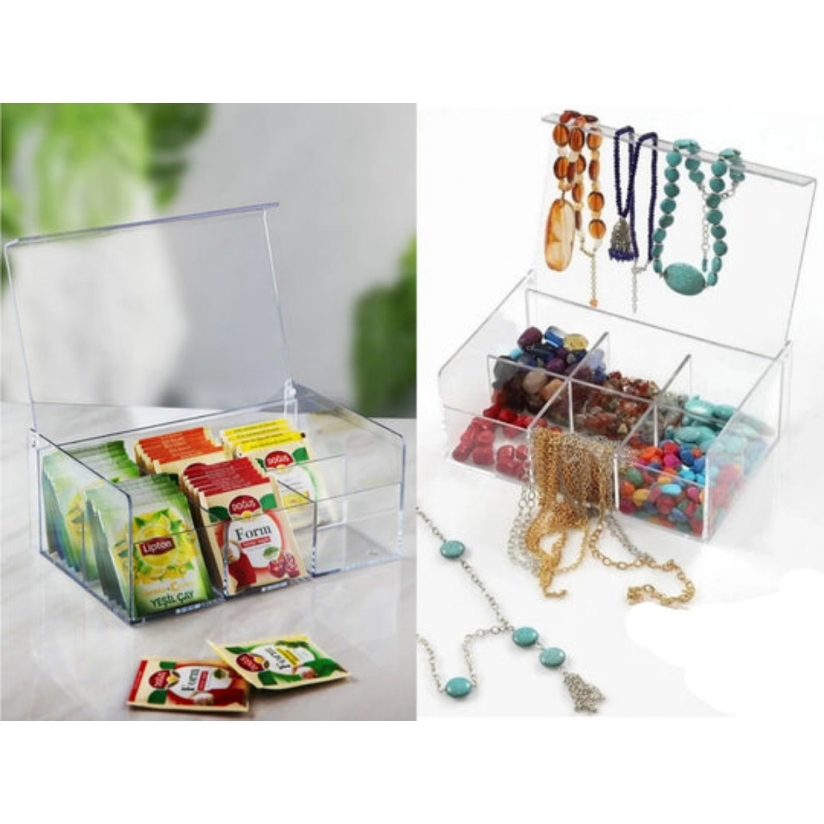 6 Compartment Acrylic Tea Box & Multipurpose Organizer