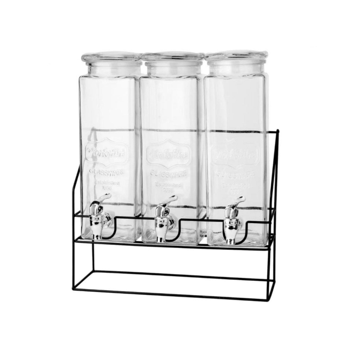 Glass beverage dispenser 3X2.2 L w tap & metallic Stand