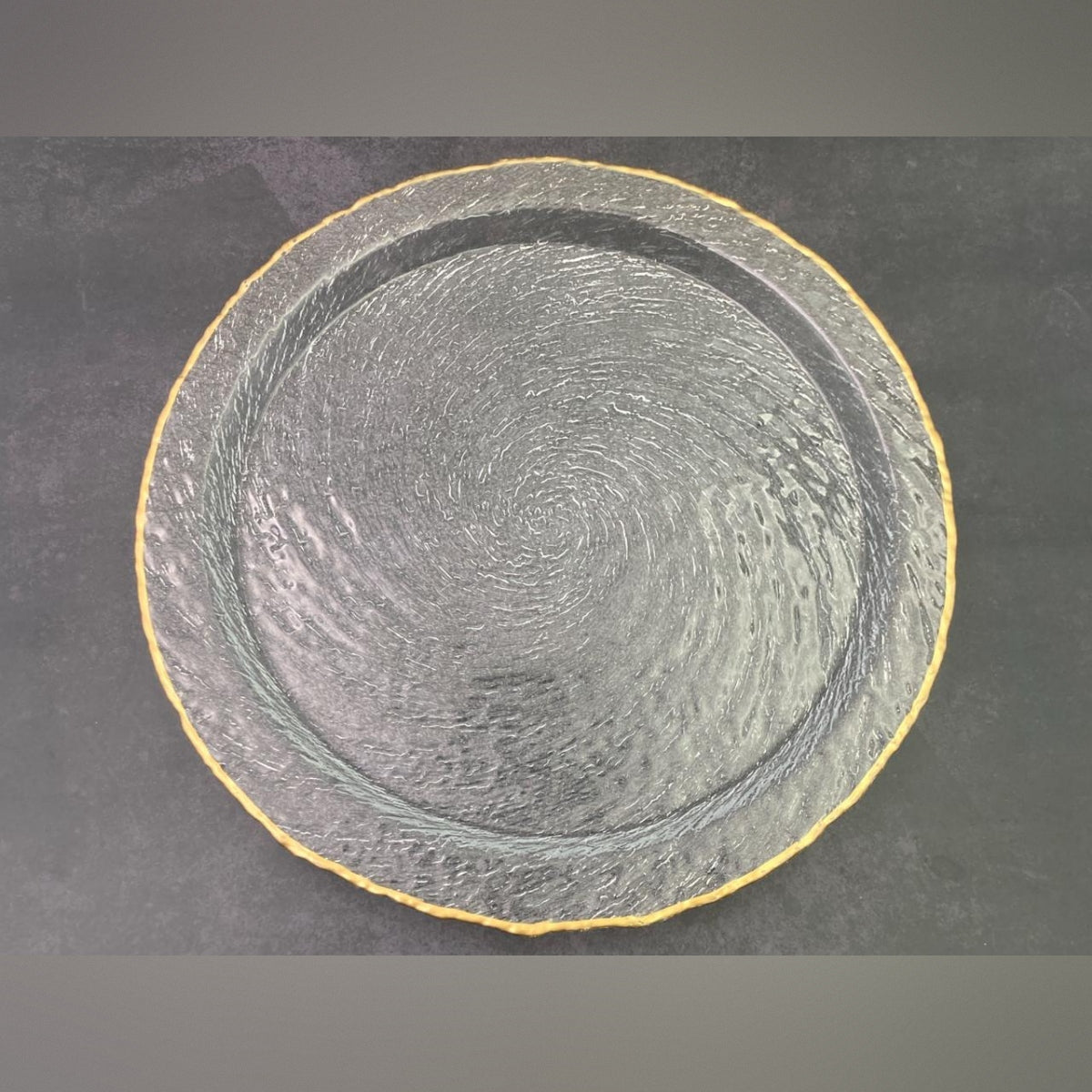 Round Swirl Glass Plate with Golden Rim
