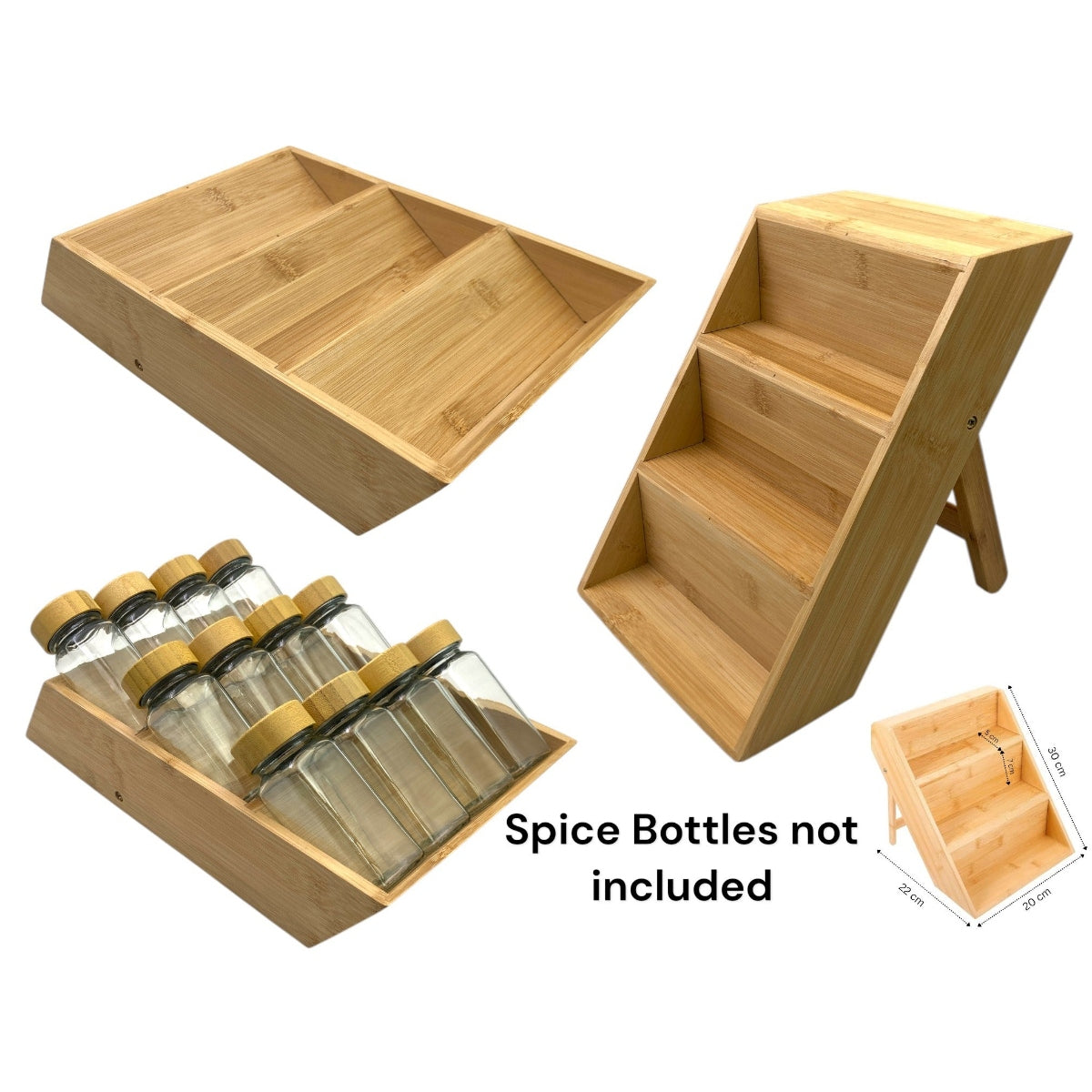 Bamboo Spice Rack without Spice Jars - 2 positions