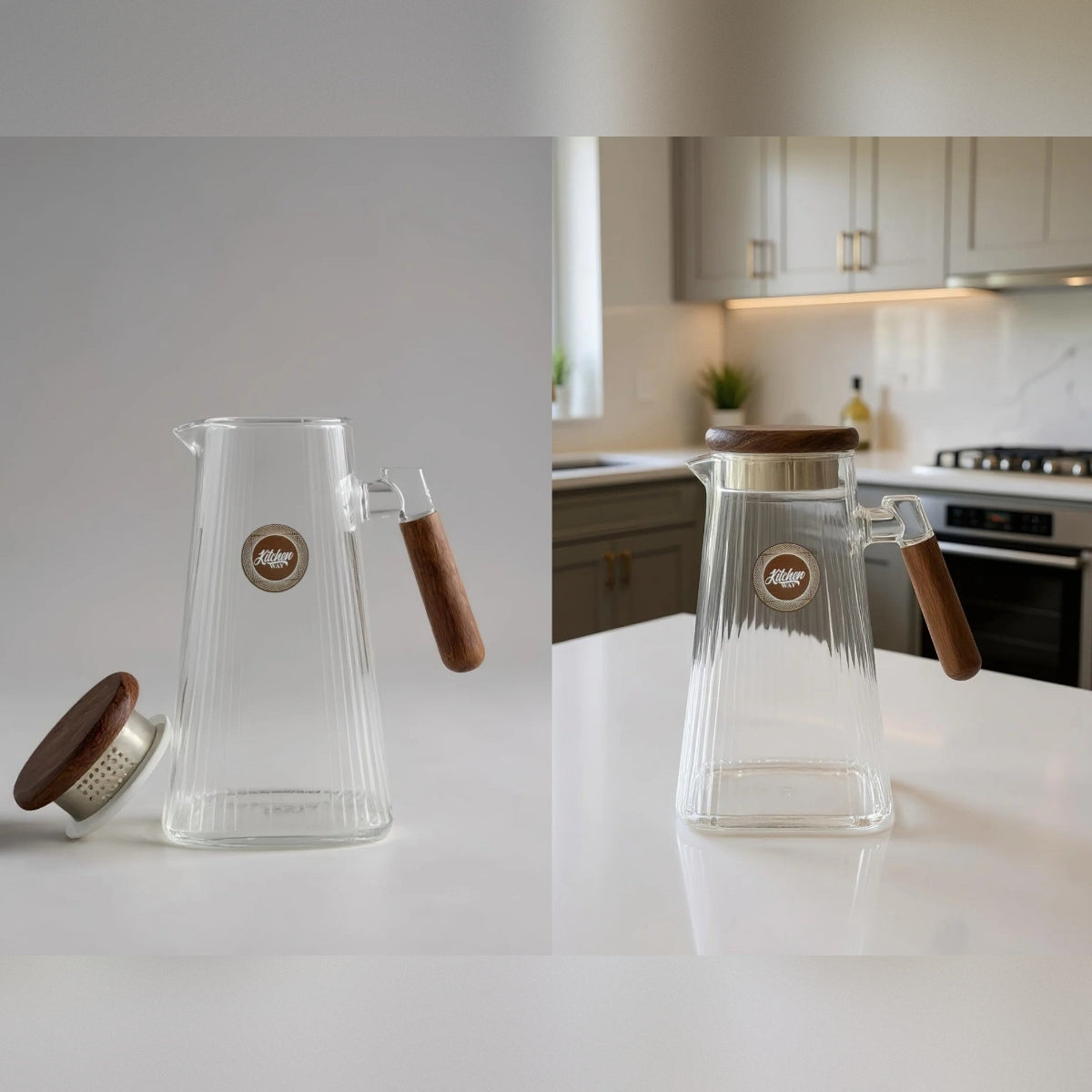 High Quality 2L Glass Pitcher w Wood Handle and Cover