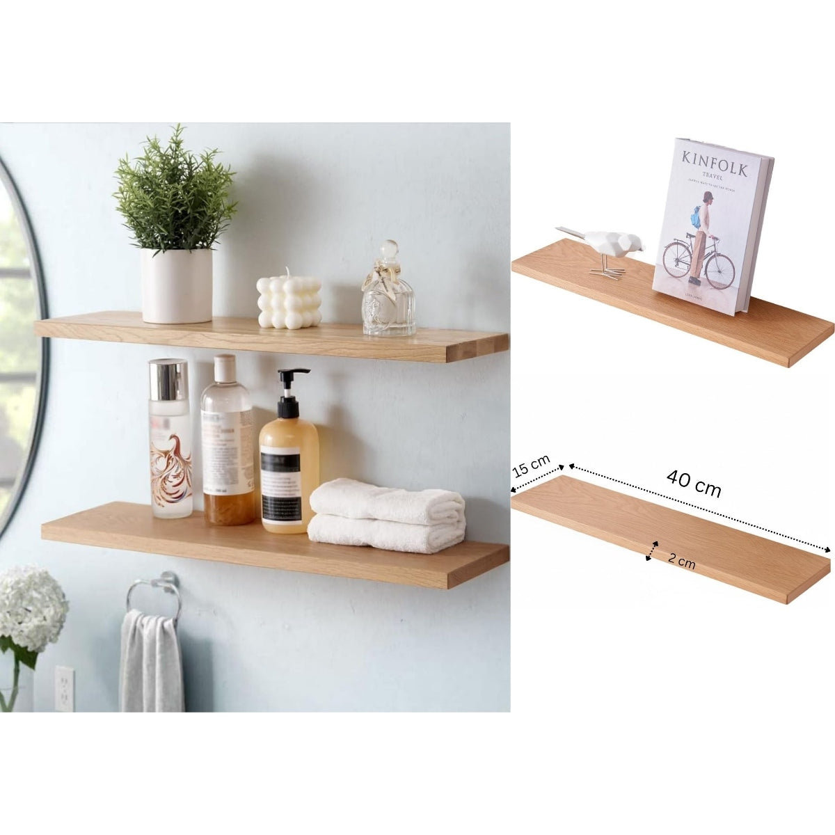 Floating Wooden Shelf 40 cm with Slim Profile