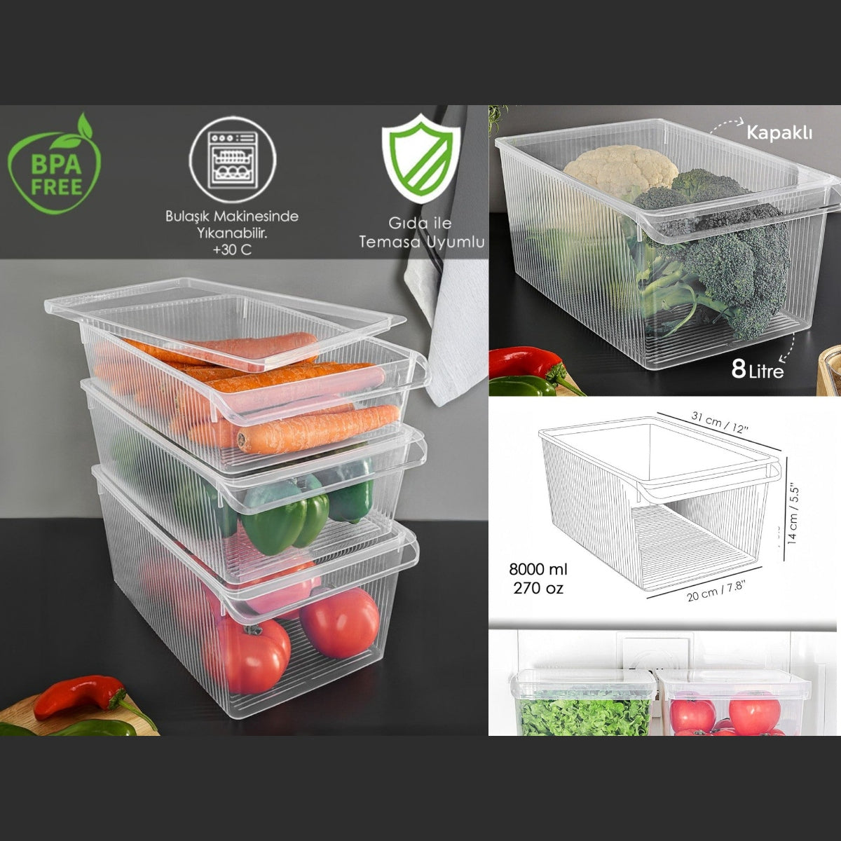 8 L Plastic Refrigirator Organizer With Lid