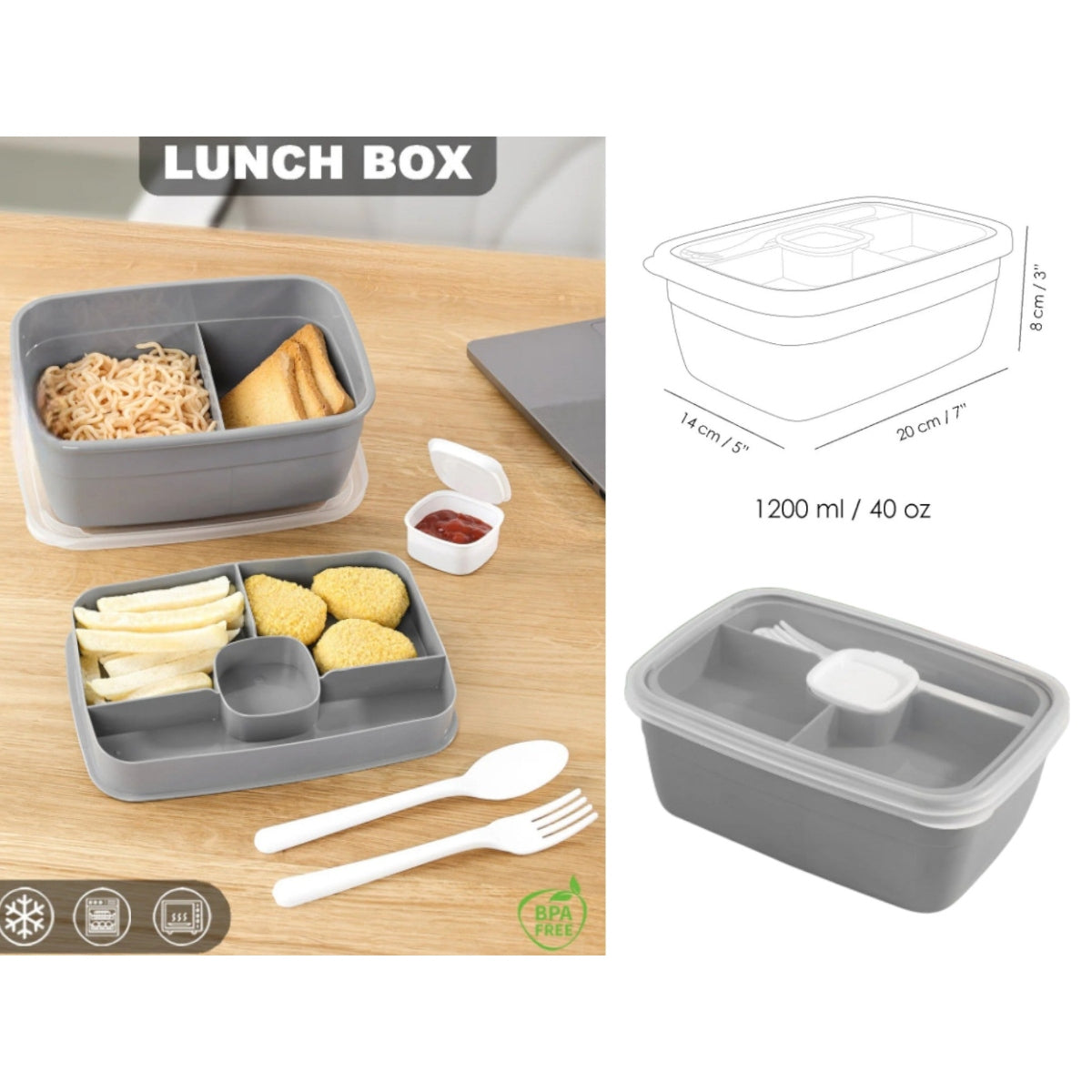 Perfect Lunch Box with 2 Compartments and Divided Tray