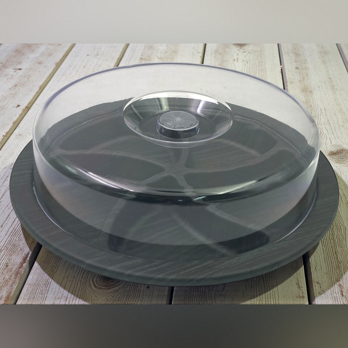 Black Wood Colored Round Divided Dish with Cover