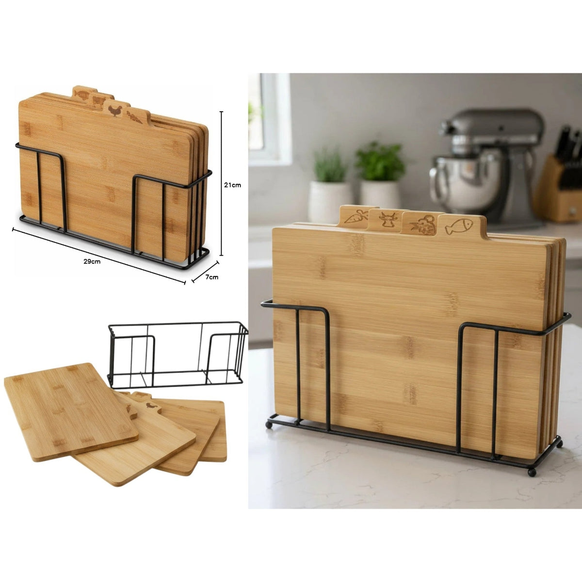 Set of 4 Bamboo Cutting Boards For Food Safety