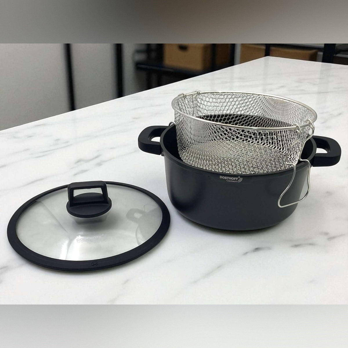 Dosthoff Black Quantum Ceramic Deep Fryer Black with Cover 24 cm