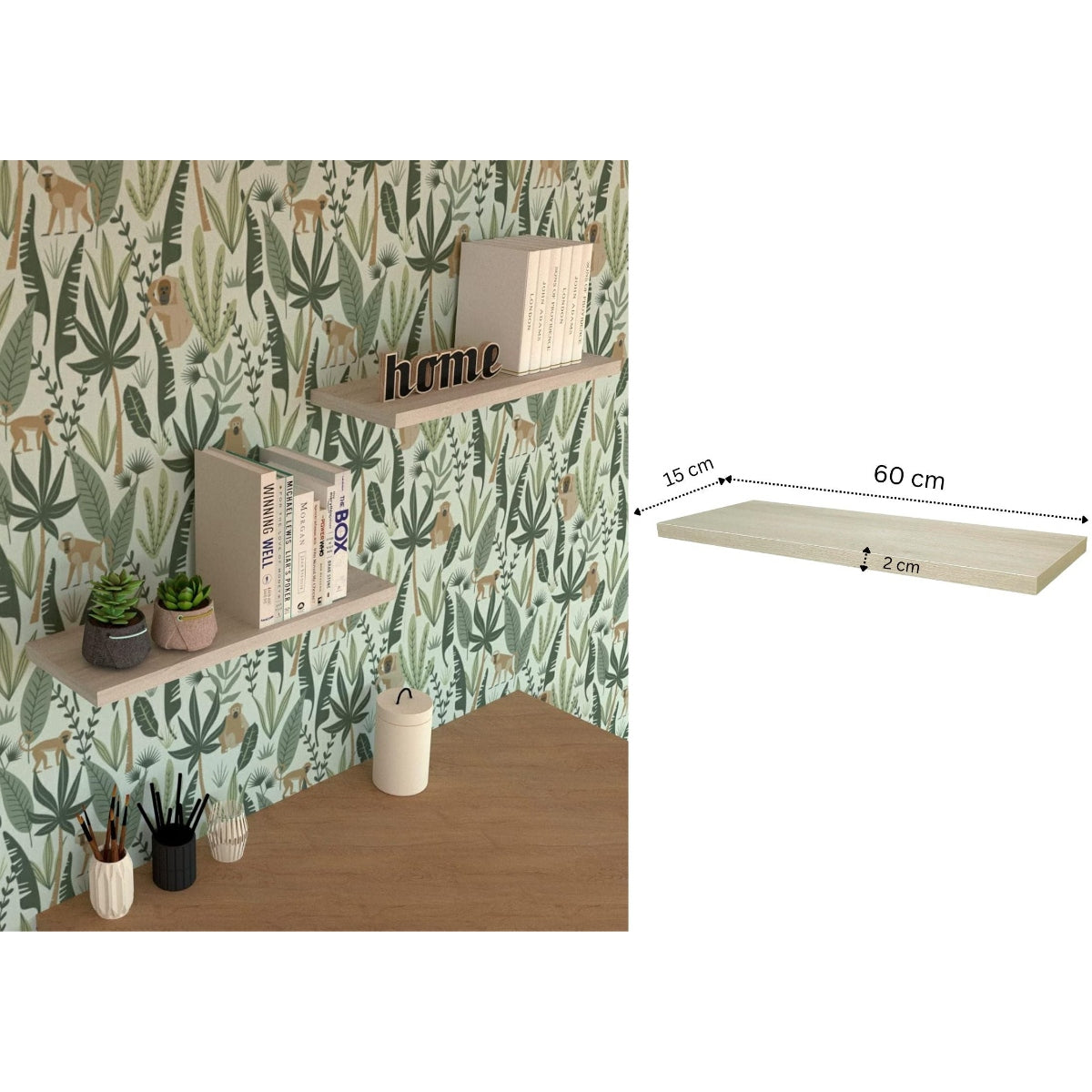 Floating Wooden Shelf 60 cm with Slim Profile