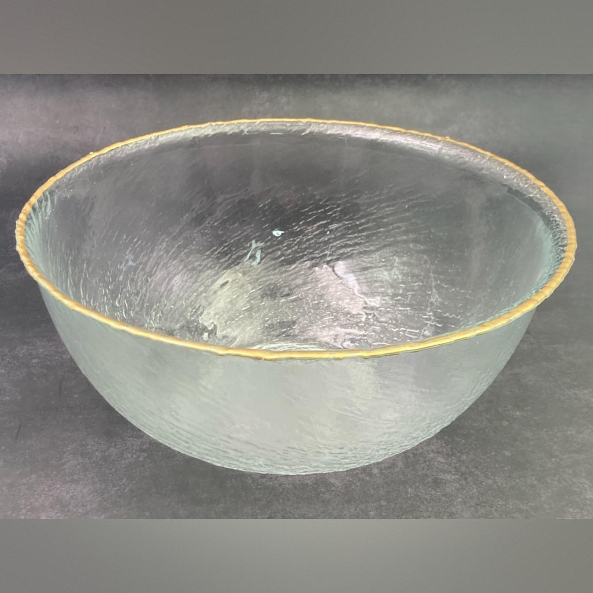 Round Swirl Glass Deep Salad Bowl with Golden Rim