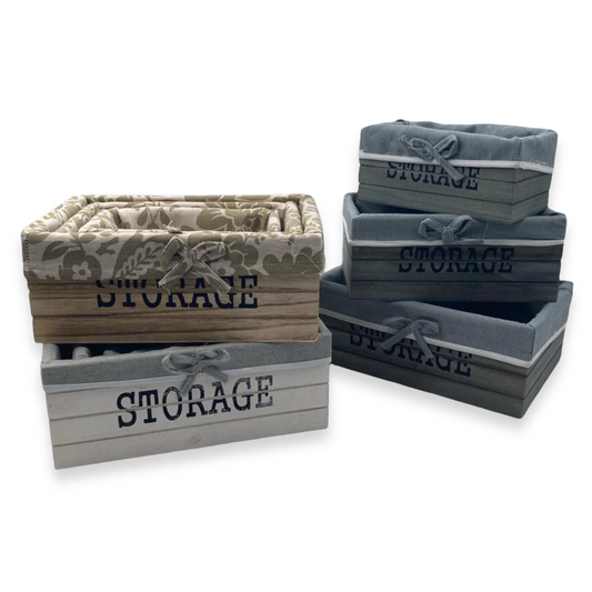 Rectangular Wooden Storage Basket Set of 3 - Lunaz Shop