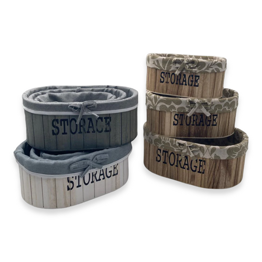 Oval Wooden Storage Basket Set of 3 - Lunaz Shop